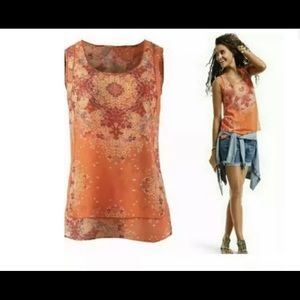 CAbi Merrow Edge Orange Floral Tank Top Large
